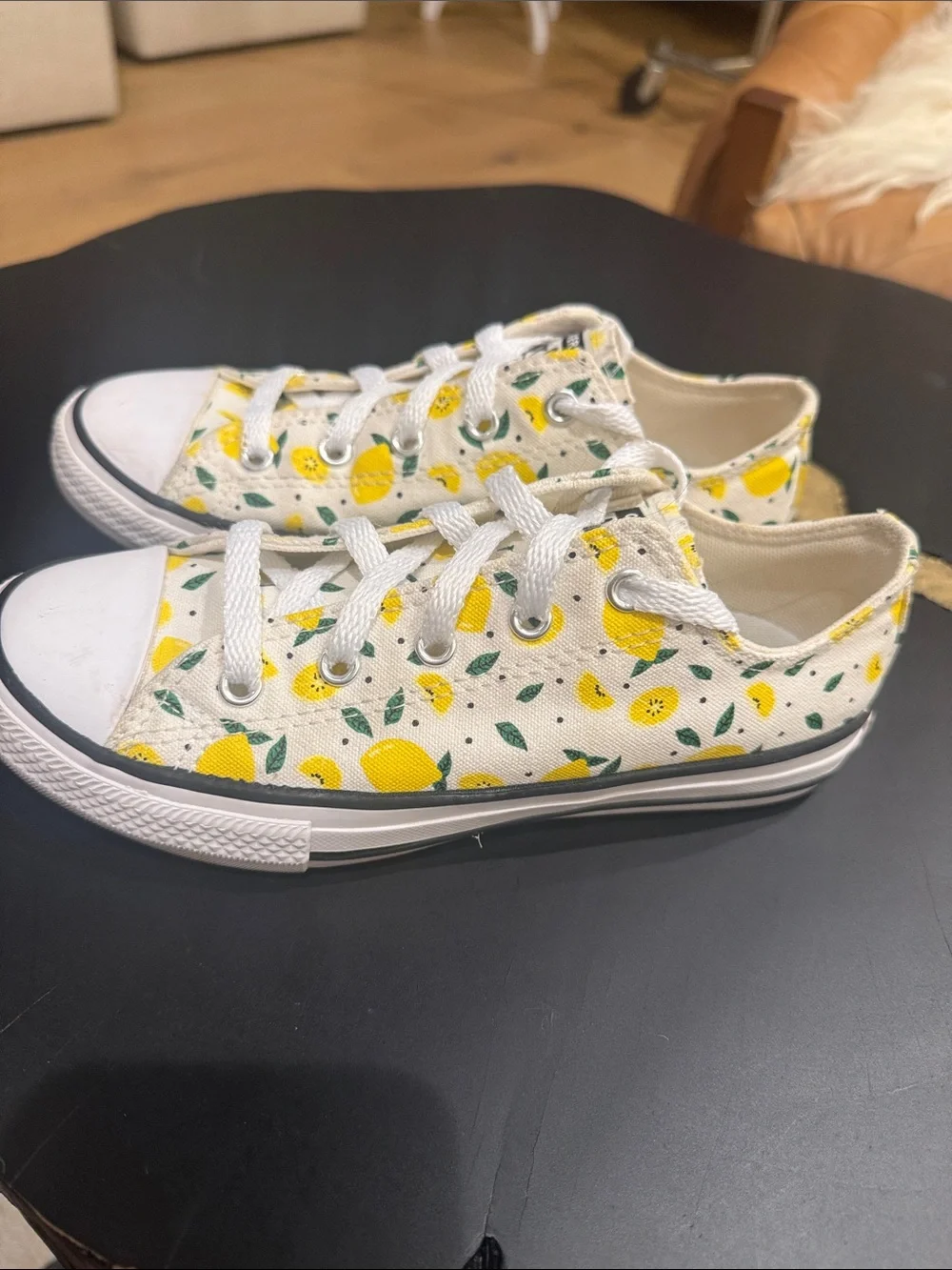 Converse All Star Kids White Low Top Sneakers with Yellow Lemon Print